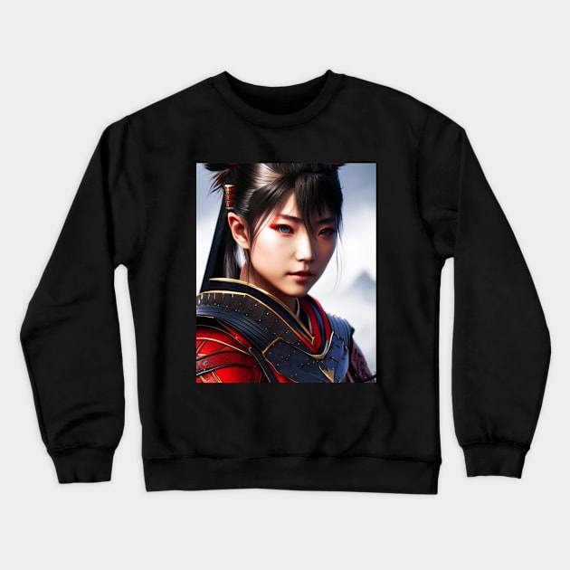 Female Samurai - Realistic Portrait Crewneck Sweatshirt by MtWoodson